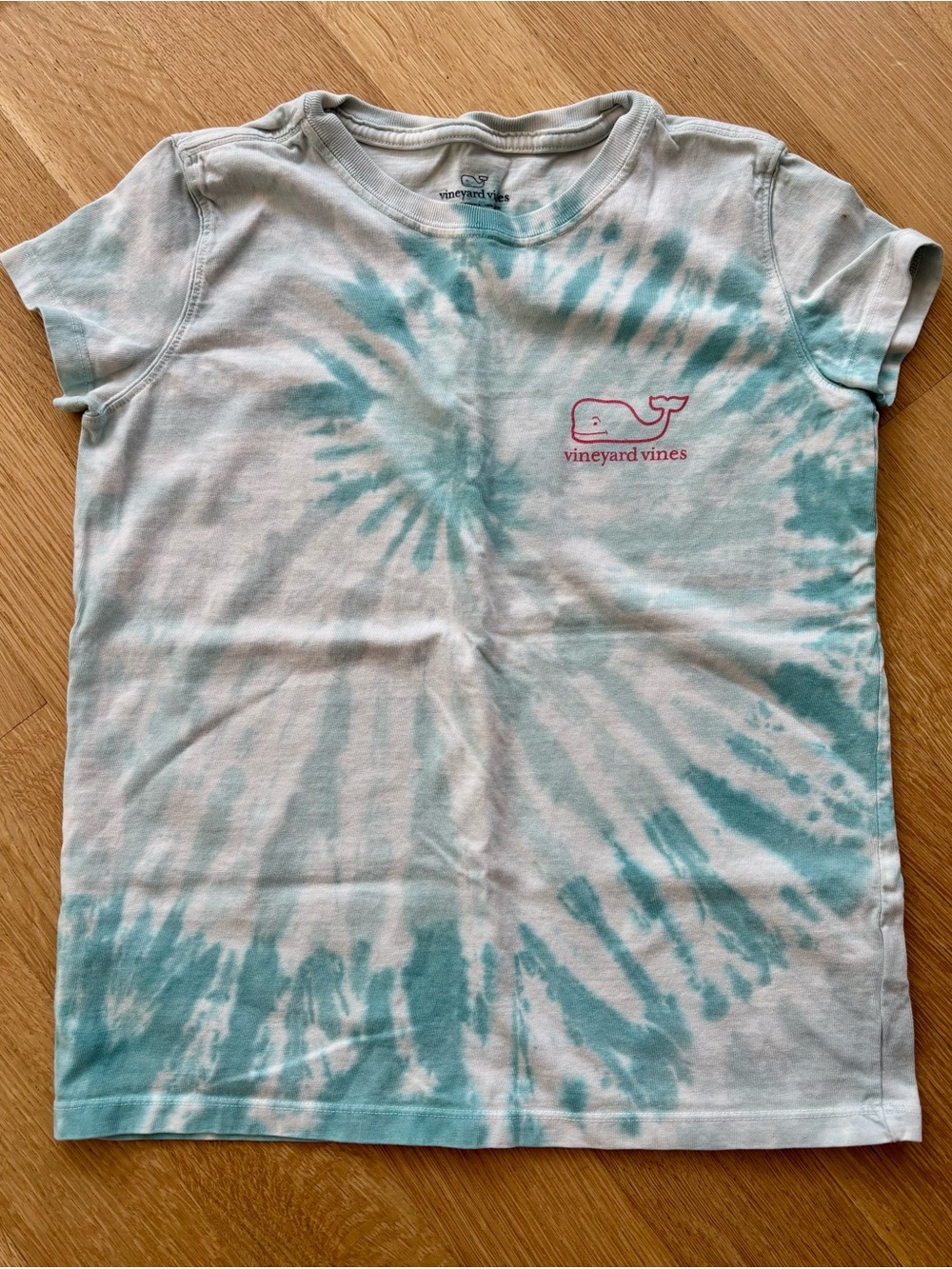 Vineyard Vines Kids Aqua and White Tie-Dye Whale Tee